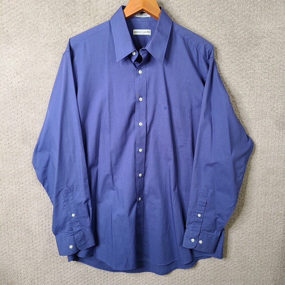 Pierre Cardin Shirt Mens 17 34/35 Blue Button Downโ Cotton Blend Long Sleeve